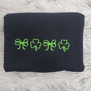 Bows and Shamrocks Embroidered Crewneck - Cute St'Patrick's Day Shirt - Coquette Bows - St Patrick's Day Crewneck - Clover Embroidery