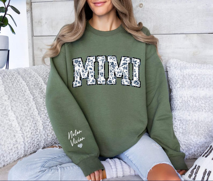 Personalized Floral Mimi Sweatshirt Grandma Crewneck, Gift for Mimi, Blue Toile sweater, Mother's Day Gift, New Mom Gift, Gift for Mother