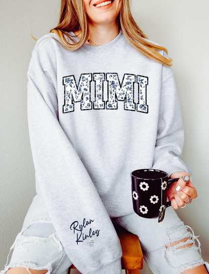 Personalized Floral Mimi Sweatshirt Grandma Crewneck, Gift for Mimi, Blue Toile sweater, Mother's Day Gift, New Mom Gift, Gift for Mother