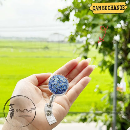 Custom Forget Me Not Flower Badge Reel, Retractable ID Holder, Floral Nurse Badge Holder, Unique Medical Badge Reel