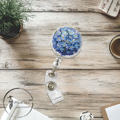 Custom Forget Me Not Flower Badge Reel, Retractable ID Holder, Floral Nurse Badge Holder, Unique Medical Badge Reel