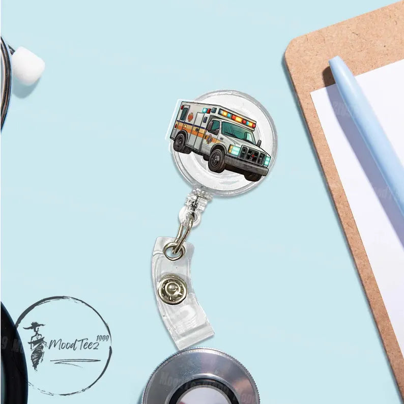 Ambulance Badge Reel, Retractable ID Holder, Emergency Medical Badge Holder, Unique Nurse Badge Reel