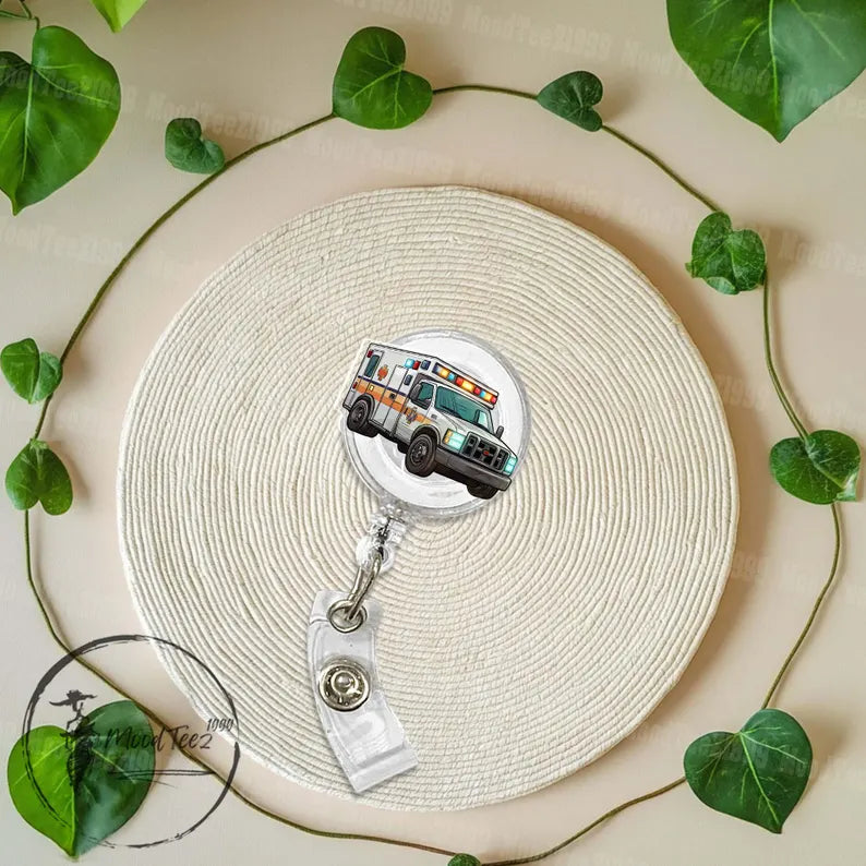 Ambulance Badge Reel, Retractable ID Holder, Emergency Medical Badge Holder, Unique Nurse Badge Reel