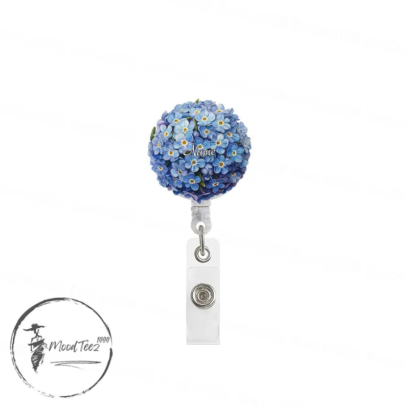 Custom Forget Me Not Flower Badge Reel, Retractable ID Holder, Floral Nurse Badge Holder, Unique Medical Badge Reel