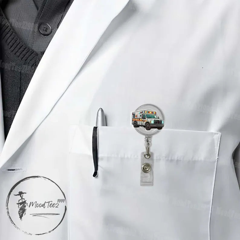 Ambulance Badge Reel, Retractable ID Holder, Emergency Medical Badge Holder, Unique Nurse Badge Reel