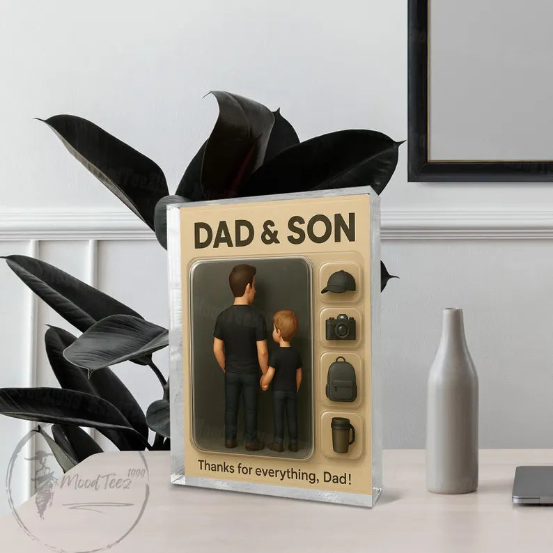 Personalized Photo Dad And Kids Action Figure Acrylic Block, Best Dad Ever Block Plaque, Custom Father's Day Gift For Dad, Gift For Husband