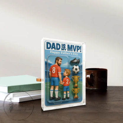 Personalized Soccer Dad Gift – Custom Acrylic Block for Father's Day, MVP Dad with Kid Name & Jersey Number, Football Dad Present