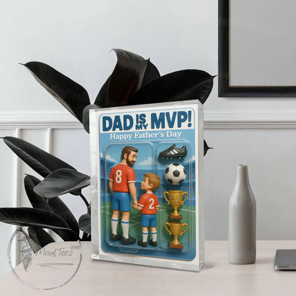 Personalized Soccer Dad Gift – Custom Acrylic Block for Father's Day, MVP Dad with Kid Name & Jersey Number, Football Dad Present