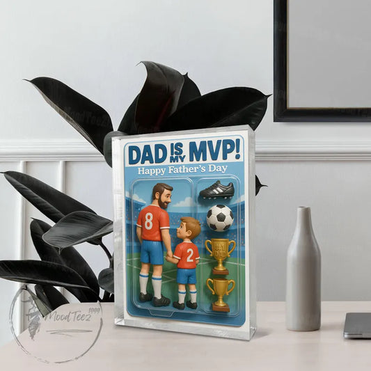 Personalized Soccer Dad Gift – Custom Acrylic Block for Father's Day, MVP Dad with Kid Name & Jersey Number, Football Dad Present