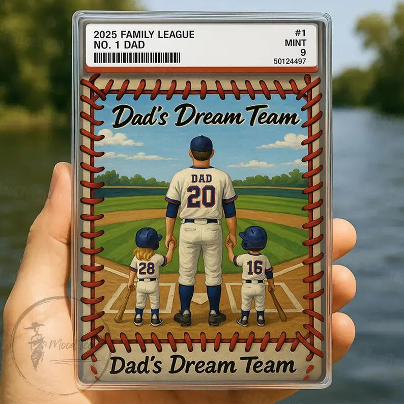 Personalized Baseball Dad Trading Card Theme Acrylic Block – Father's Day Gift from Kids – Custom Sports Keepsake – Dad's Dream Team Display