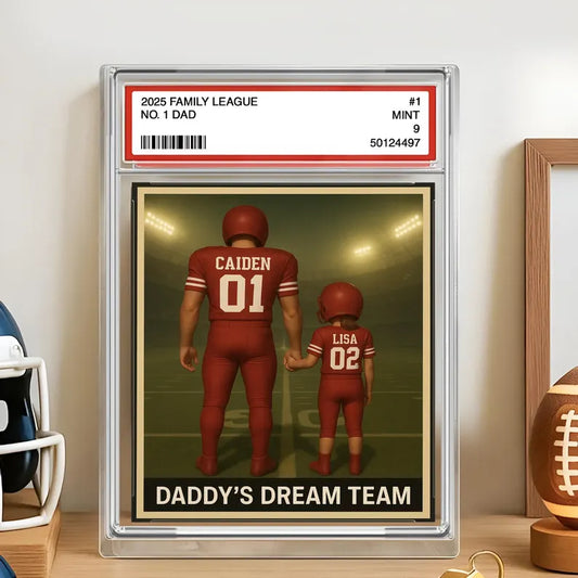 Football No. 1 Dad Man & Kids Trading Card Style Personalized Acrylic Block Plaque, Father's Day Gift for Football Dad, Gifts for Husband 05