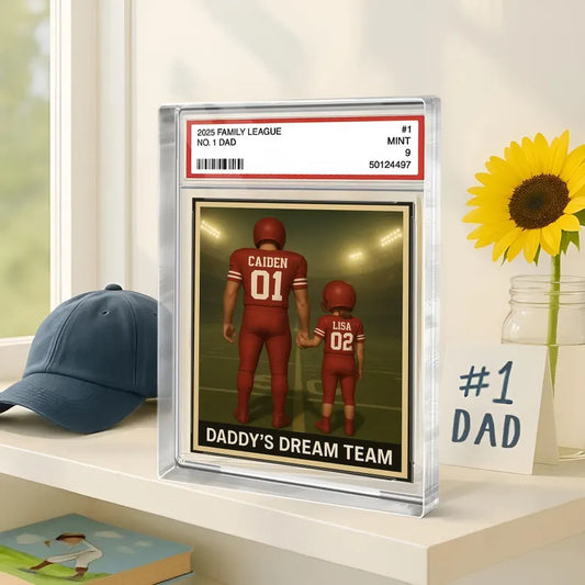 Football No. 1 Dad Man & Kids Trading Card Style Personalized Acrylic Block Plaque, Father's Day Gift for Football Dad, Gifts for Husband 05