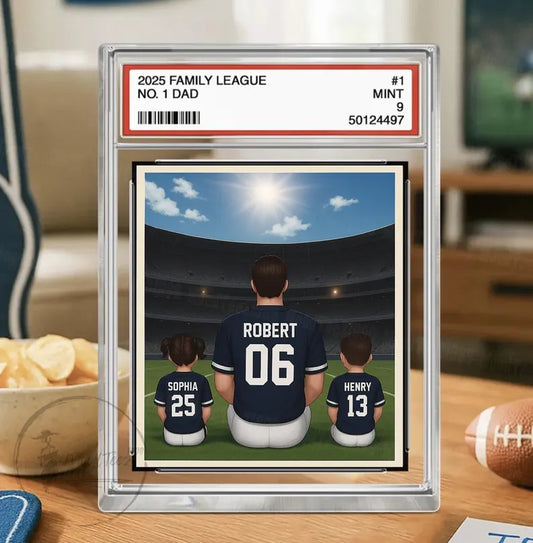 Baseball No. 1 Dad Man & Kids Trading Card 2D, Personalized Acrylic Block Plaque, Father's Day Gift, Father's Day Gift for Baseball Dad 04