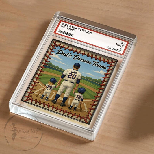 Baseball Dad Gift, Baseball No. 1 Dad Grandpa Man & Kids Trading Card Style, Personalized Acrylic Block Plaque, Custom Figure Acrylic Block 03