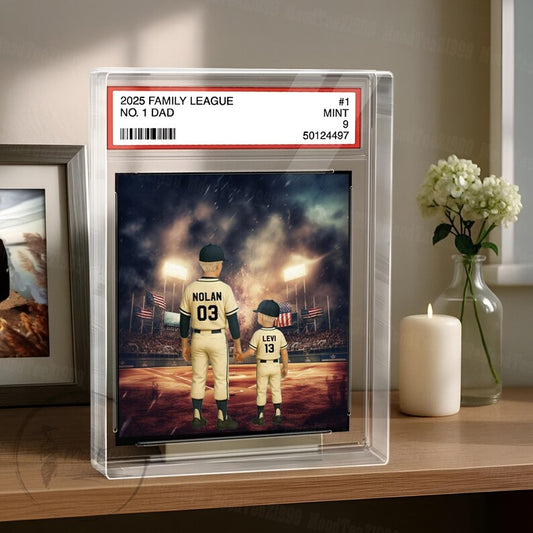 Baseball No. 1 Dad Grandpa Man & Kids Trading Card Style Personalized Acrylic Block Plaque, Father's Day Gift for Baseball Dad, Husband 02