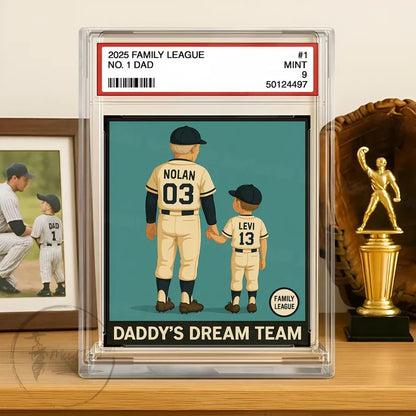Custom Baseball No. 1 Dad Grandpa Man & Kids Trading Card Style Personalized Acrylic Block Plaque Father's Day Gift for Baseball Lovers