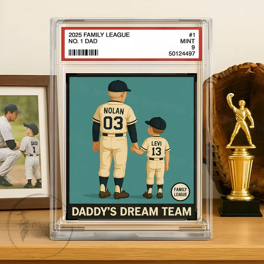Custom Baseball No. 1 Dad Grandpa Man & Kids Trading Card Style Personalized Acrylic Block Plaque Father's Day Gift for Baseball Lovers