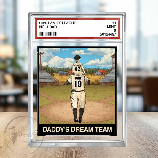 Custom Baseball No. 1 Dad Grandpa Man & Kids Trading Card Style Personalized Acrylic Block Plaque Father's Day Gift for Baseball Lovers