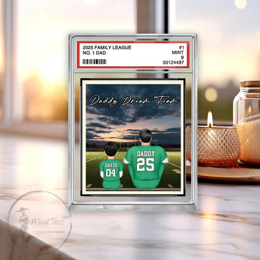 American Football Daddy's Dream Team No. 1 Dad Man & Kids Sitting Trading Card Style Personalized Acrylic Block Plaque, Gift for Dad,Husband