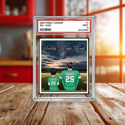 American Football Daddy's Dream Team No. 1 Dad Man & Kids Sitting Trading Card Style Personalized Acrylic Block Plaque, Gift for Dad,Husband