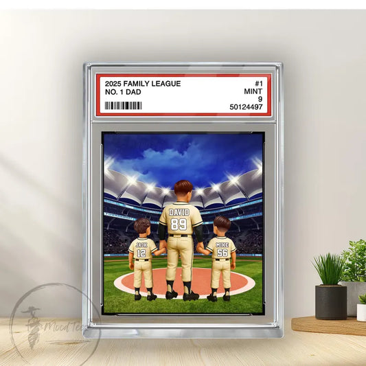 Baseball No. 1 Dad Grandpa Man & Kids Trading Card Style Personalized Acrylic Block Plaque, 08 Father's Day Gift for Baseball Dad, Husband 08