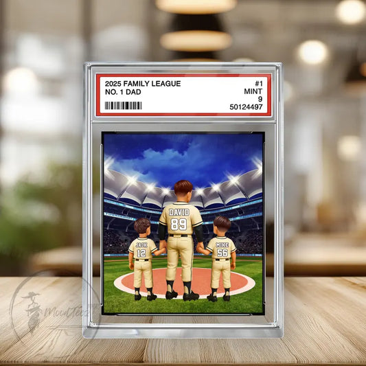 Baseball No. 1 Dad Grandpa Man & Kids Trading Card Style Personalized Acrylic Block Plaque, 08 Father's Day Gift for Baseball Dad, Husband 08