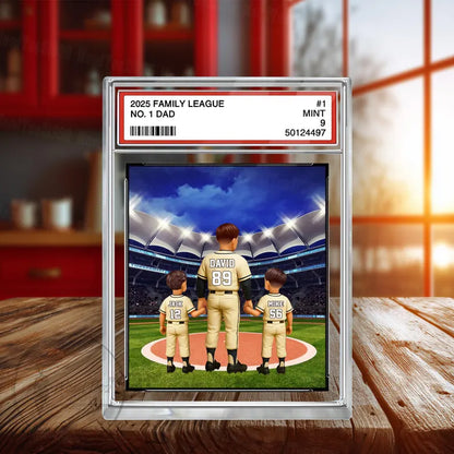 Baseball No. 1 Dad Grandpa Man & Kids Trading Card Style Personalized Acrylic Block Plaque, 08 Father's Day Gift for Baseball Dad, Husband 08
