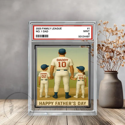 Baseball No. 1 Dad Grandpa Man & Kids Trading Card Style Personalized Acrylic Block Plaque, Father's Day Gift for Baseball Dad, Husband