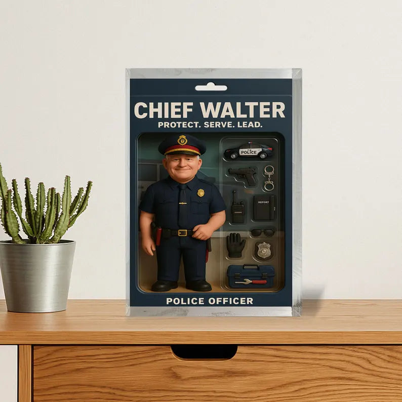 Personalized Chief Walter Police Officer Acrylic Block – Protect, Serve, Lead – Miniature Figure & Accessories Collectible Gift