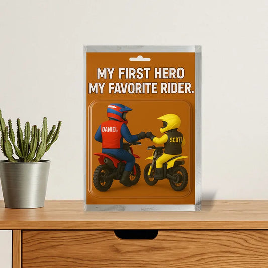 Personalized acrylic block: A unique and meaningful gift for dad to celebrate the special bond between his first hero and favorite rider