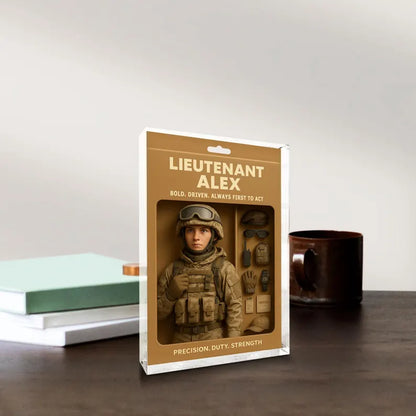 Personalized Military Acrylic Block – Custom Army Figure Gift for Him – Honor, Duty, Strength – Unique Decor for Veterans or Soldiers