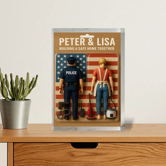 Personalized Couple Acrylic Block – Police Officer & Homemaker Duo – Building a Safe Home Together – Unique Gift for Heroic Partnerships