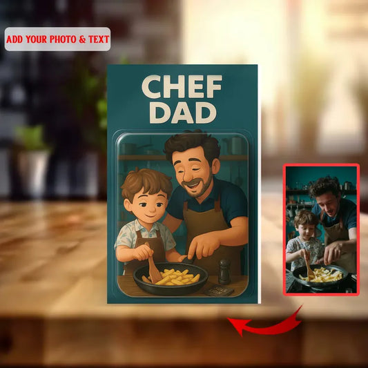 Personalized Chef Dad Acrylic Block – Custom Cooking Scene with Kid – Father’s Day Gift from Son or Daughter, Add Photo & Text
