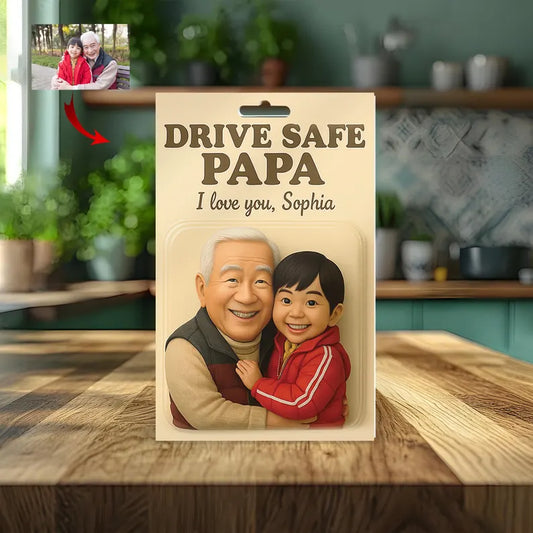Personalized Drive Safe Papa Acrylic Block – Heartwarming Hug Scene with Grandchild – Sweet Gift for Grandpa from Granddaughter or Grandson