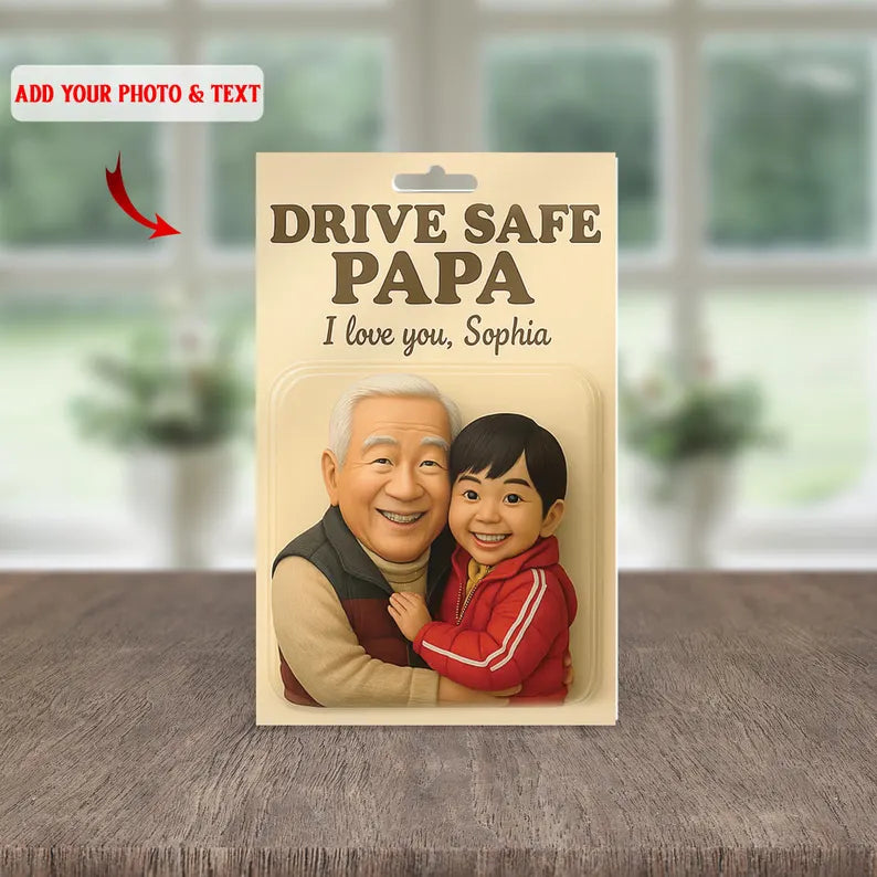 Personalized Drive Safe Papa Acrylic Block – Heartwarming Hug Scene with Grandchild – Sweet Gift for Grandpa from Granddaughter or Grandson