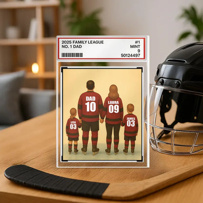 Hockey Dad Gift – Personalized Father's Day Acrylic Block, Custom Trading Card with Family Jersey Names and Numbers, Team Dad Keepsake
