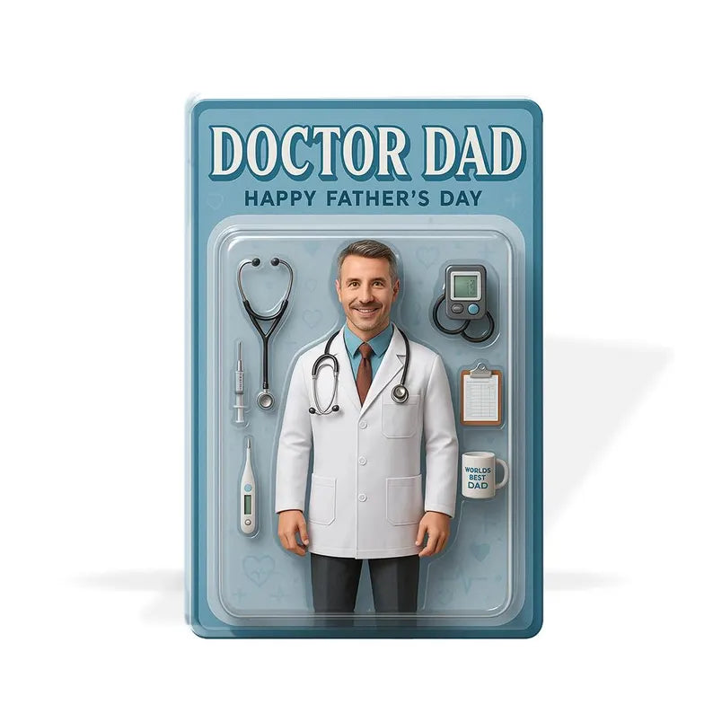 Personalized Doctor Dad Acrylic Block – Father's Day Gift for Medical Dad – Unique Display Plaque with Stethoscope, Mug & Tools