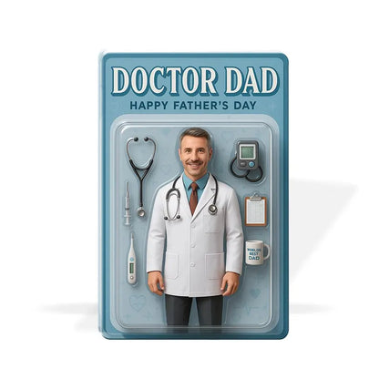 Personalized Doctor Dad Acrylic Block – Father's Day Gift for Medical Dad – Unique Display Plaque with Stethoscope, Mug & Tools