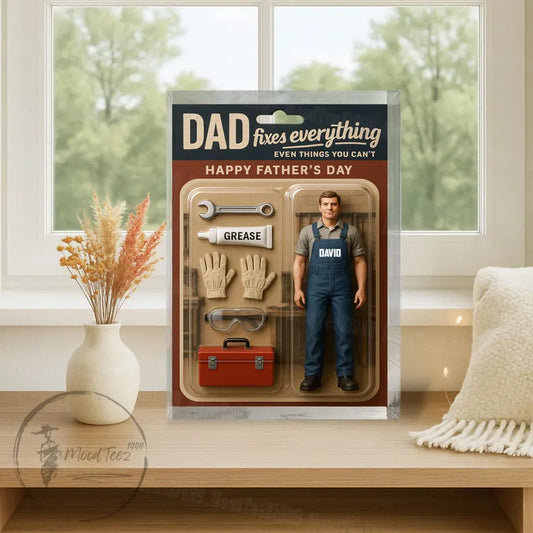 Dad Fixes Everything – Personalized Acrylic Block for Father's Day, Custom Handyman Gift with Dad Name, Toolbox & Repair Tools