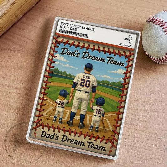 Personalized Baseball Dad Trading Card Theme Acrylic Block – Father's Day Gift from Kids – Custom Sports Keepsake – Dad's Dream Team Display