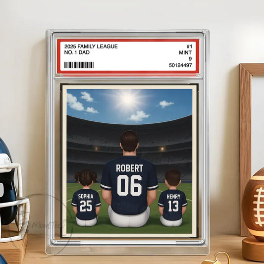 Baseball No. 1 Dad Man & Kids Trading Card 2D, Personalized Acrylic Block Plaque, Father's Day Gift, Father's Day Gift for Baseball Dad 04