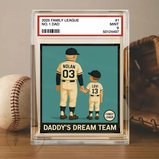 Custom Baseball No. 1 Dad Grandpa Man & Kids Trading Card Style Personalized Acrylic Block Plaque Father's Day Gift for Baseball Lovers