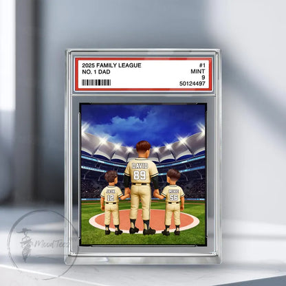 Baseball No. 1 Dad Grandpa Man & Kids Trading Card Style Personalized Acrylic Block Plaque, 08 Father's Day Gift for Baseball Dad, Husband 08