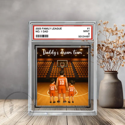 Basketball No.1 Dad Grandpa Man And Kids Trading Card Style Personalized Acrylic Block, Fathers Day Gift For Basketball Dad, Family Plaque