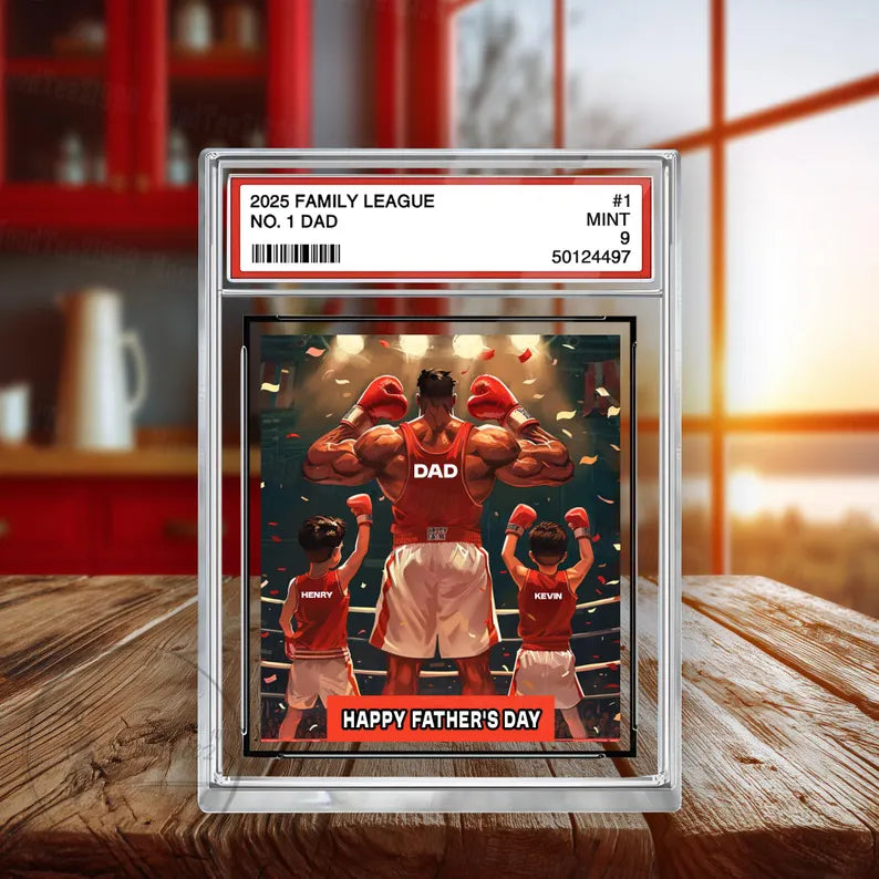 Boxing No. 1 Dad Personalized Trading Card Acrylic Block Plaque, Custom Father's Day Gift from Kid, Sport Dad Keepsake, Dad & KidS Decor