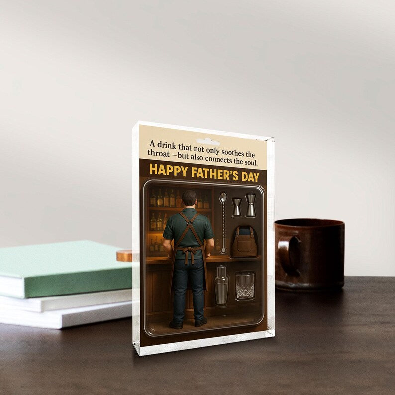 Personalized Bartender Dad Acrylic Block-Father’s Day Gift for Mixology Lover | Custom Bar Tools Display for Dad Who Connects Through Drinks