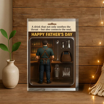 Personalized Bartender Dad Acrylic Block-Father’s Day Gift for Mixology Lover | Custom Bar Tools Display for Dad Who Connects Through Drinks