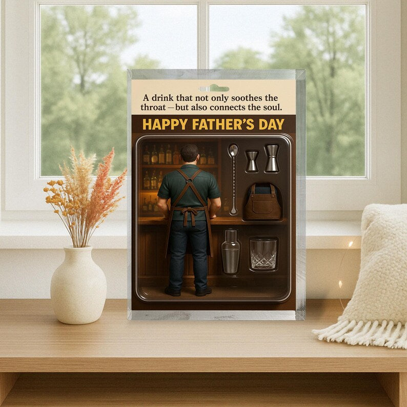 Personalized Bartender Dad Acrylic Block-Father’s Day Gift for Mixology Lover | Custom Bar Tools Display for Dad Who Connects Through Drinks