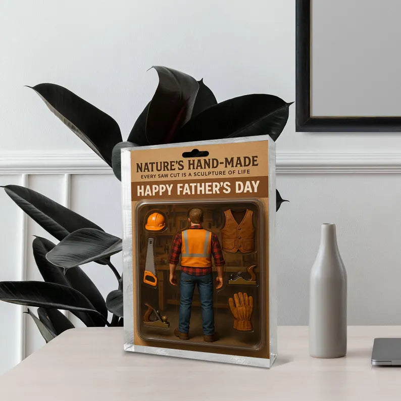 Personalized Woodworker Dad Acrylic Block–Father’s Day Gift for Carpenter | Custom Saw & Tool Display Keepsake for Nature’s Handmade Builder