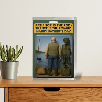 Personalized Fishing Dad Acrylic Block– Father’s Day Gift for Outdoor Lover | Custom Rod, Vest & Lake Display Keepsake for Patient Fisherman